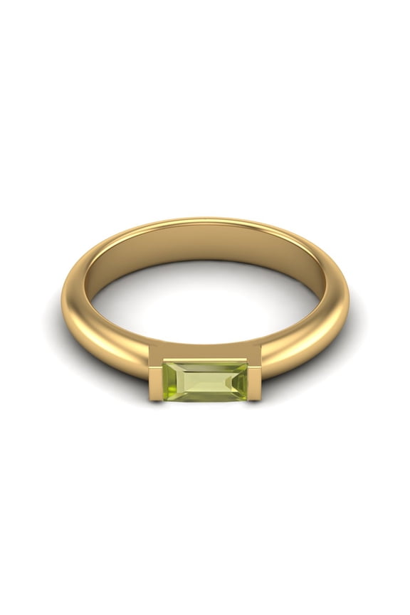 0.50 Ctw Baguette Peridot 925 Sterling Silver Gold Vermeil Solitaire Stackable Valentines Day Gifts Ring