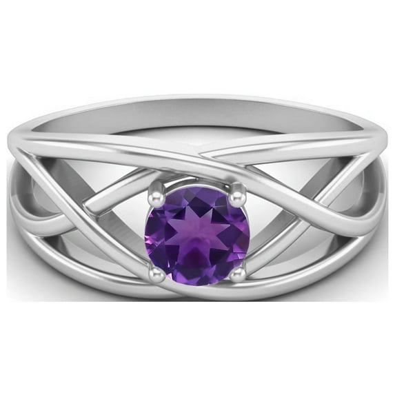 0.50 Ctw Round Amethyst Crossover Shank 925 Sterling Silver Mother's Day Gift Ring