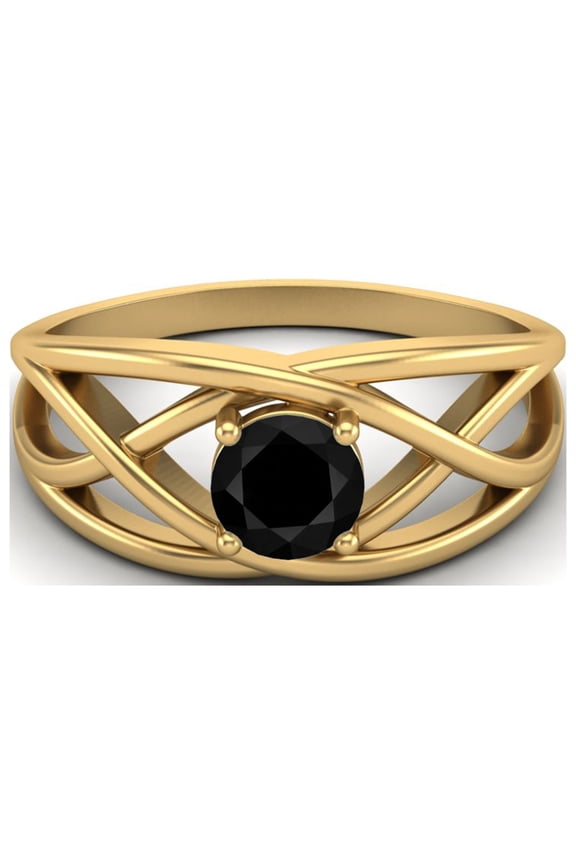 0.50 Ctw Round Black Spinel Crossover Shank 925 Sterling Silver Gold Vermeil Valentines Day Gifts Ring