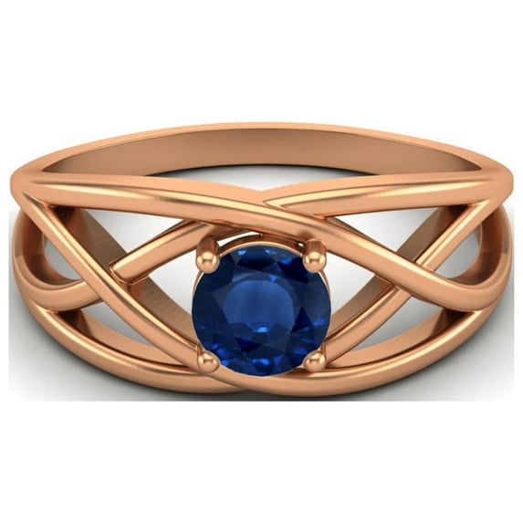 0.50 Ctw Round Blue Sapphire Crossover Shank 925 Sterling Silver Rose Vermeil Mother's Day Gift Ring