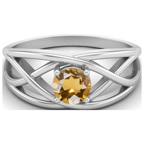 0.50 Ctw Round Citrine Crossover Shank 925 Sterling Silver Mother's Day Gift Ring