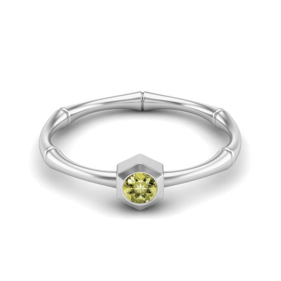 0.50 Ctw Round Lemon Quartz 925 Sterling Silver Solitaire Geometric Woman Valentines Day Gifts Ring