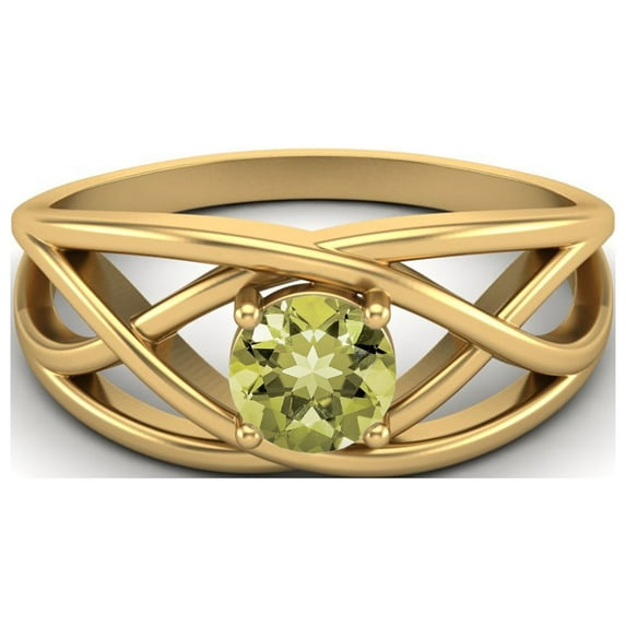 0.50 Ctw Round Lemon Quartz Crossover Shank 925 Sterling Silver Gold Vermeil Mother's Day Gift Ring