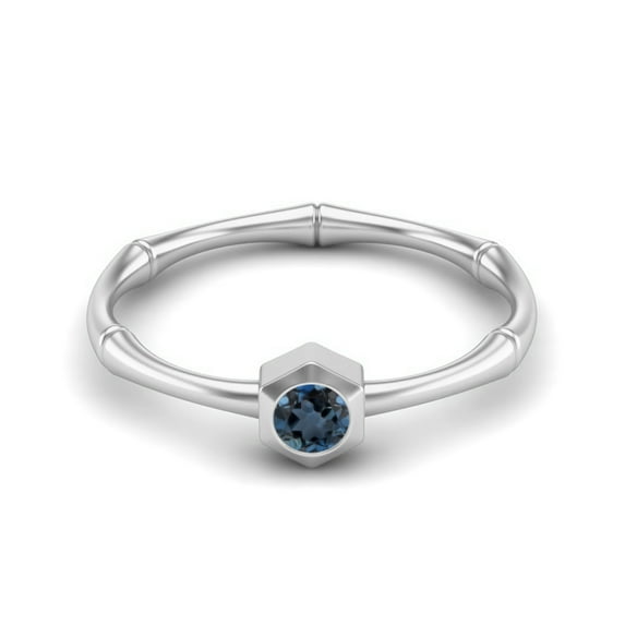 0.50 Ctw Round London Blue Topaz 925 Sterling Silver Solitaire Geometric Woman Valentines Day Gifts Ring