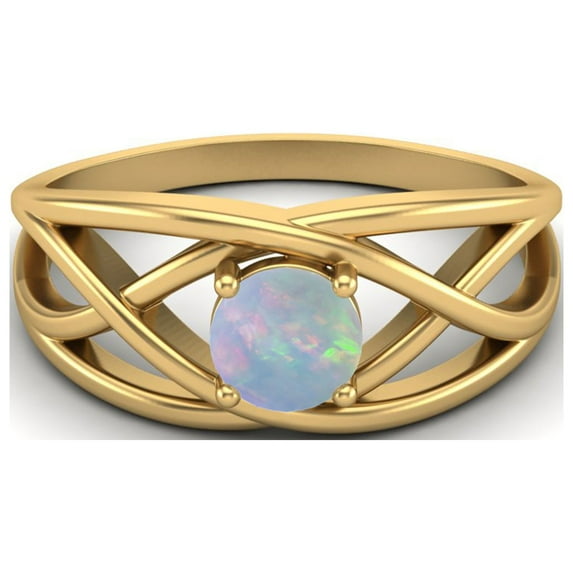 0.50 Ctw Round Opal Crossover Shank 925 Sterling Silver Gold Vermeil Valentines Day Gifts Ring