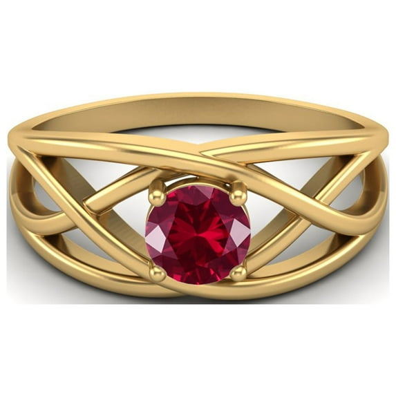0.50 Ctw Round Ruby Glass Field Crossover Shank 925 Sterling Silver Gold Vermeil Mother's Day Gift Ring