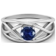 thumbnail image 1 of 0.50 Ctw Round Synthetic Blue Sapphire Crossover Shank 925 Sterling Silver Mother's Day Gift Ring, 1 of 3