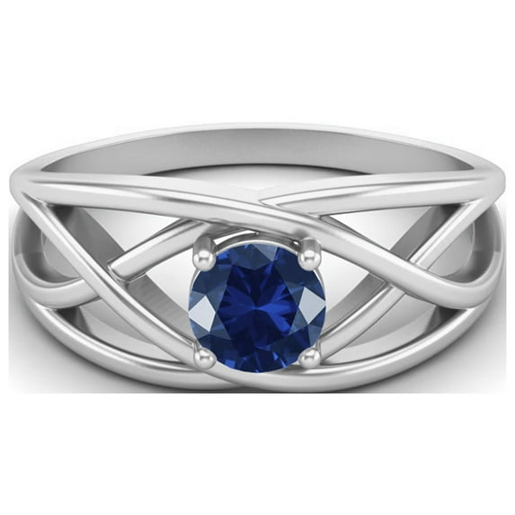 0.50 Ctw Round Synthetic Blue Sapphire Crossover Shank 925 Sterling Silver Mother's Day Gift Ring