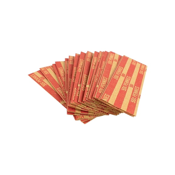 0.50 Dollar Pennies Flat Tubular Coin Wrap - Red (1000/Box)