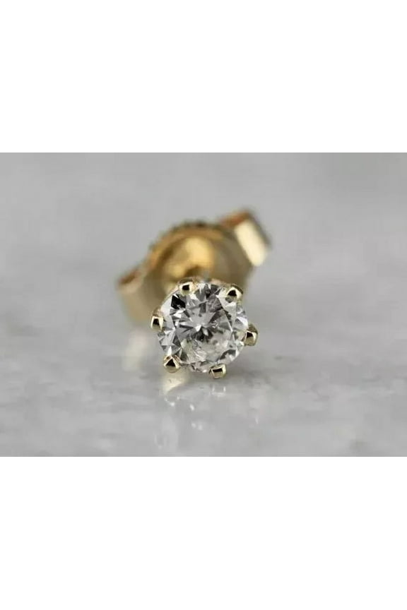 0.50 Real Moissanite Solitaire Men's Single Stud Earring 14K Yellow Gold Plated