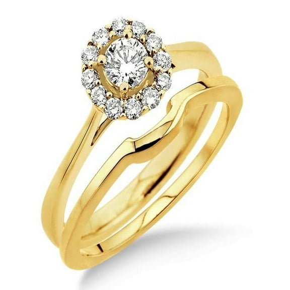 0.50 carat Bridal set Halo with Round Cut diamond in 10k Yellow Gold