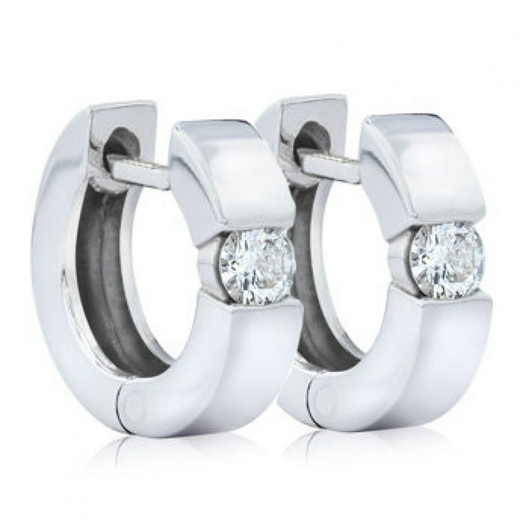LADIES HOOPS EARRINGS 0.50CT ROUND DIAMOND 14K WHITE GOLD LADIES HOOPS EARRINGS 0.50CT ROUND DIAMOND 14K WHITE GOLD