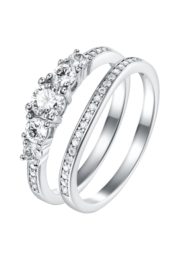 Jewelry - 1.5Ct 925 Sterling Silver 5 Stone CZ Round Cut Wedding Ring Set Cubic Zirconia Engagement Ring for Women