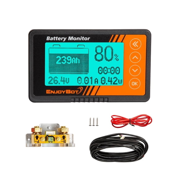 0-500A Battery Monitor Shunt Voltmeter Ammeter for Lifepo4 Lithium, Li-ion, Gel & AGM, 8-120V, with Buzzer Alarm, Battery Meter for Auto Car RV Motorhome Golf Cart