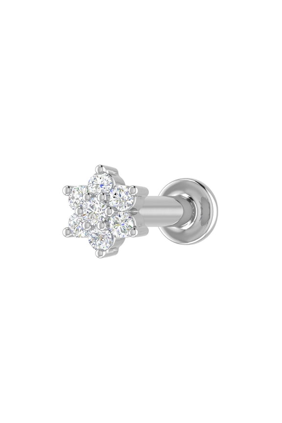 0.50Carat 7-Stones Cluster Round Cut Diamond Nose Pin Stud in 14K White Gold Plated