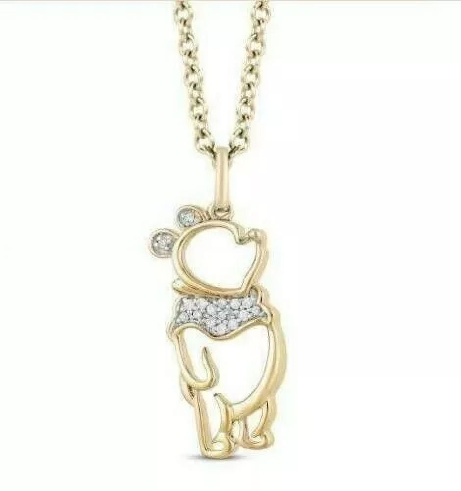 NEW LATEST ENTERPRISES 0.50Ct Lab Created Diamond Winnie the Pooh Pendant Necklace 14K Yellow Gold Plated