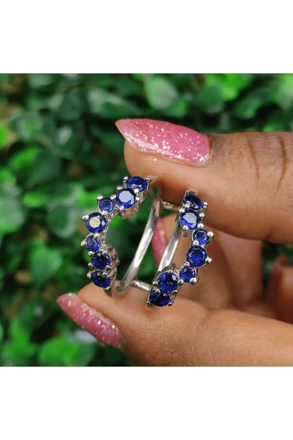 0.50Ct. Round Cut Blue Sapphire Ring Guard- Wedding Ring Jacket in 925 Sterling Silver