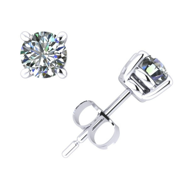 0.50Ct Round Cut Diamond Basket Solitaire Stud Earrings 18k White Gold Prong Set E VS1
