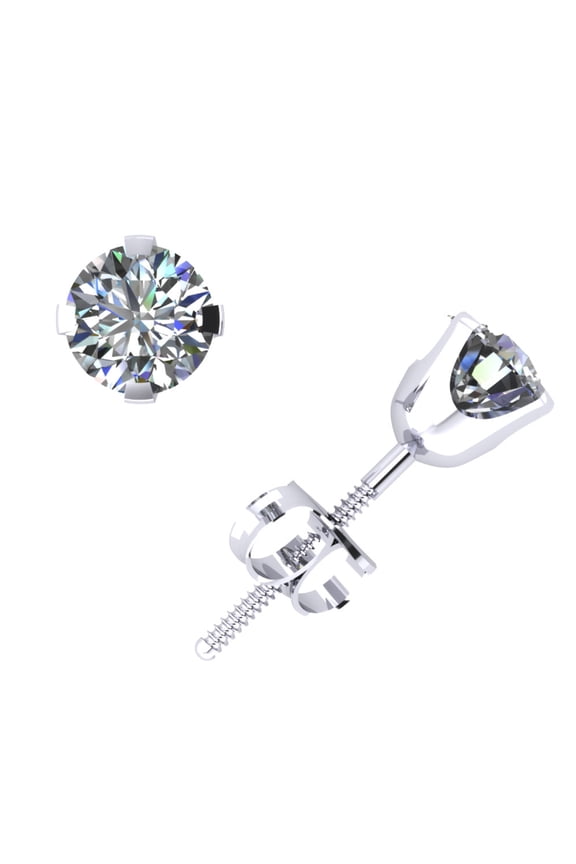 0.50Ct Round Cut Diamond Solitaire Stud Earrings 14k White Gold 4Prong ScrewBack H SI2
