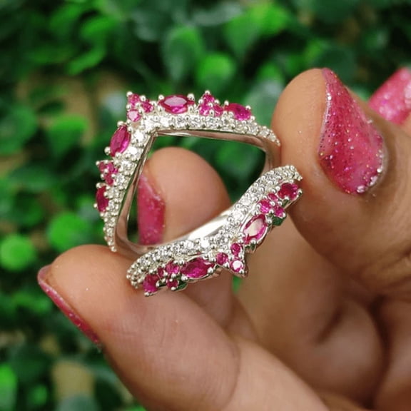 0.50Ct Round Cut Diamond and Ruby Ring Enhancer Wraps- Engagement Ring Guard Wrap Jacket