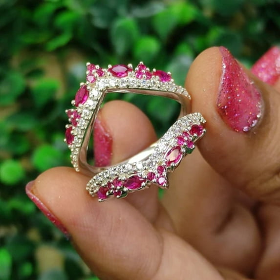 0.50Ct Round Cut Diamond and Ruby Ring Enhancer Wraps- Engagement Ring Guard Wrap Jacket