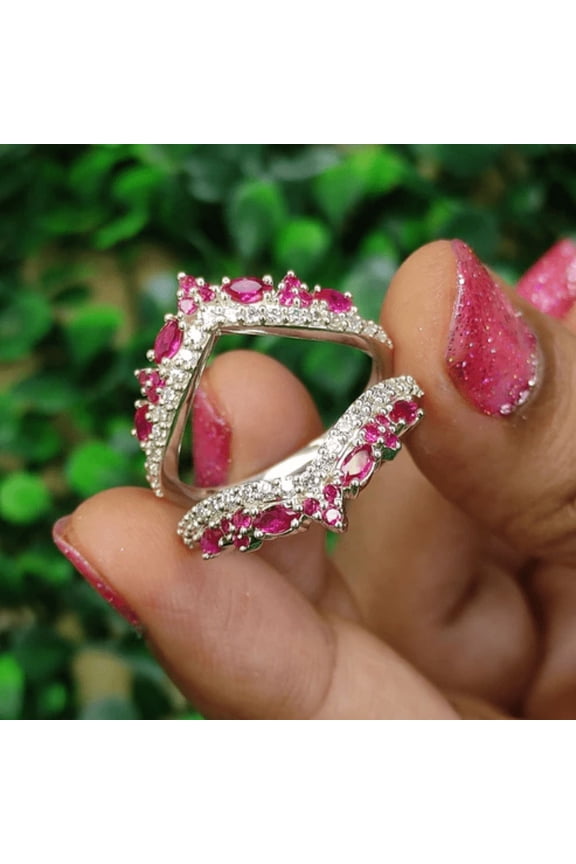 0.50Ct Round Cut Diamond and Ruby Ring Enhancer Wraps- Engagement Ring Guard Wrap Jacket