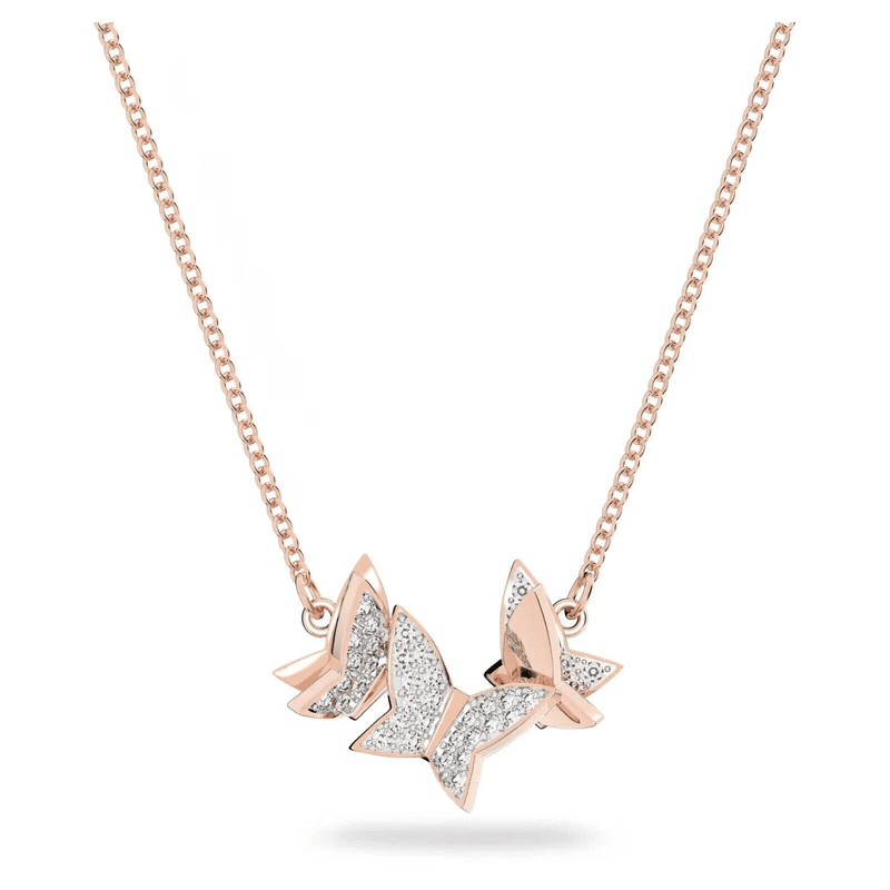 0.50Ct Round Cut Moissanite Butterfly Pendant Necklace 14K Rose Gold Plated