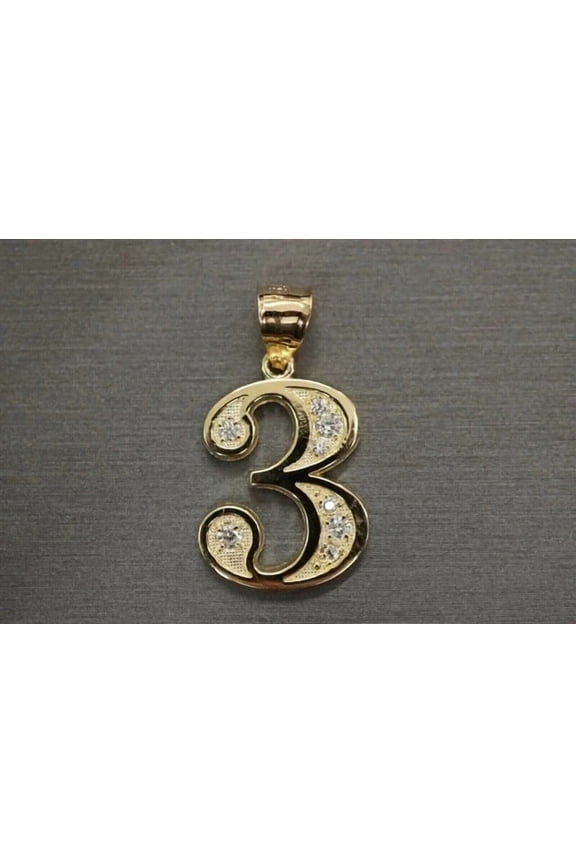 0.50Ct Round Lab Created Diamond Number "3" Initial Pendant 14K Yellow Gold Plated