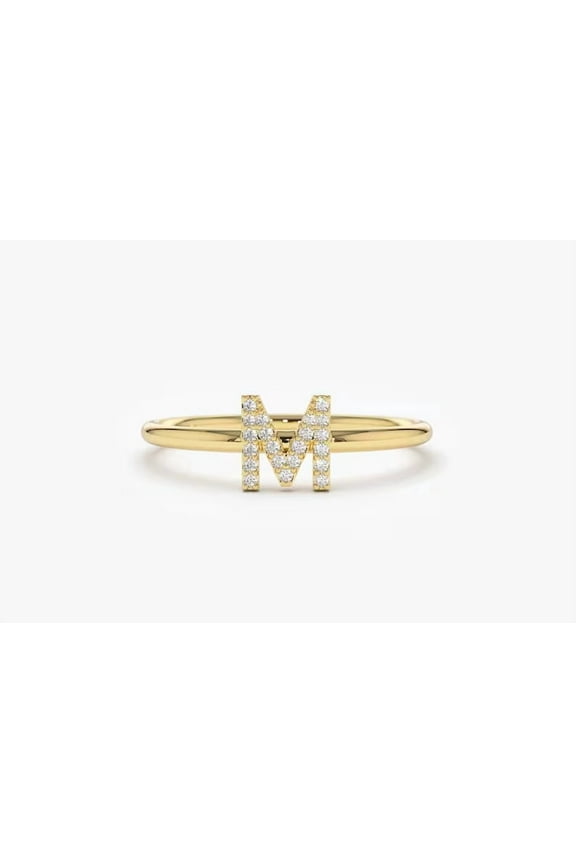 0.50Ct Round Lab Created Diamond Women's Dainty Initial Ring Solid 10K Yellow Gold PLATED