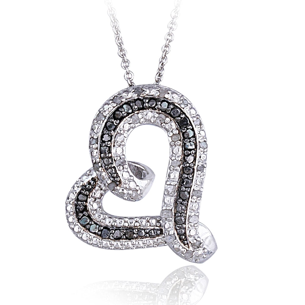 0.50ct Black & White Diamond Floating Heart Pendant Necklace