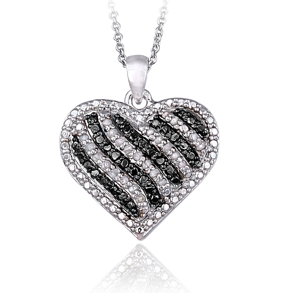 0.50ct Black & White Diamond Striped Heart Pendant Necklace