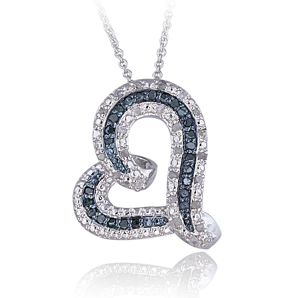 0.50ct Blue & White Diamond Floating Heart Pendant Necklace