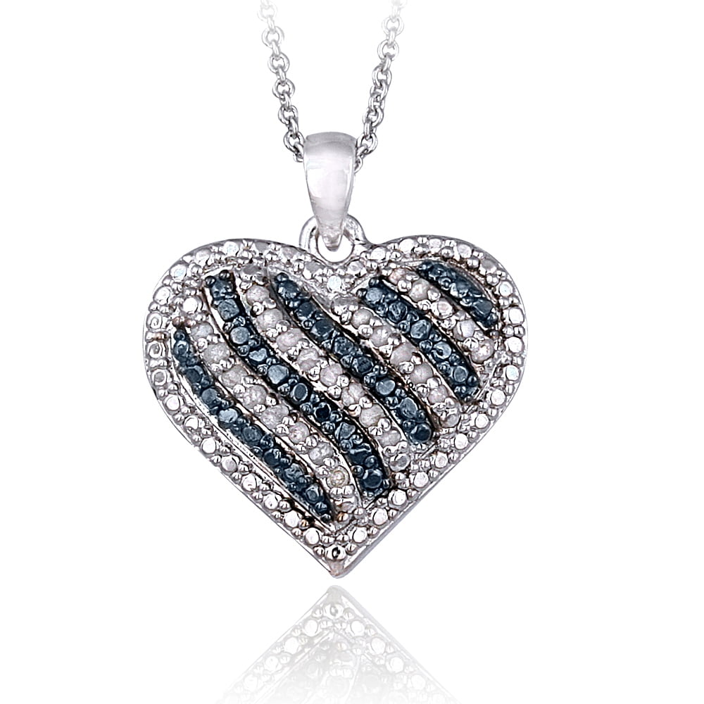 0.50ct Blue & White Diamond Striped Heart Pendant Necklace