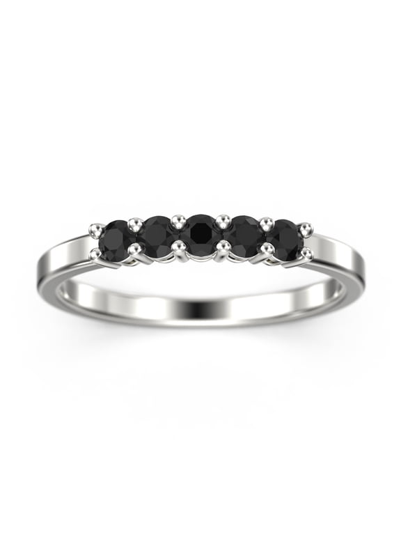0.50ct Classic Round Cut Five Stone black diamond moissanite Ring 18K White Gold Over Silver
