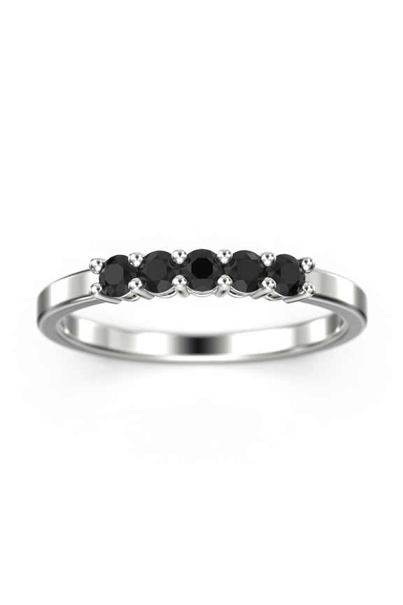 0.50ct Classic Round Cut Five Stone black diamond moissanite Ring 18K White Gold Over Silver