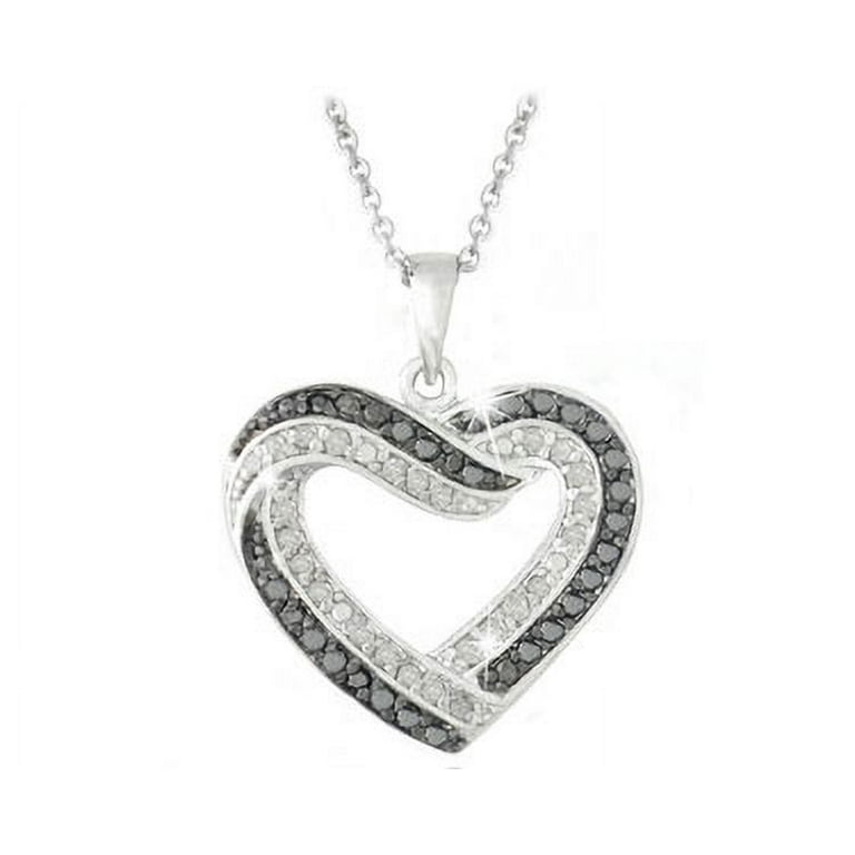 Black and white diamond open heart necklace Clearance