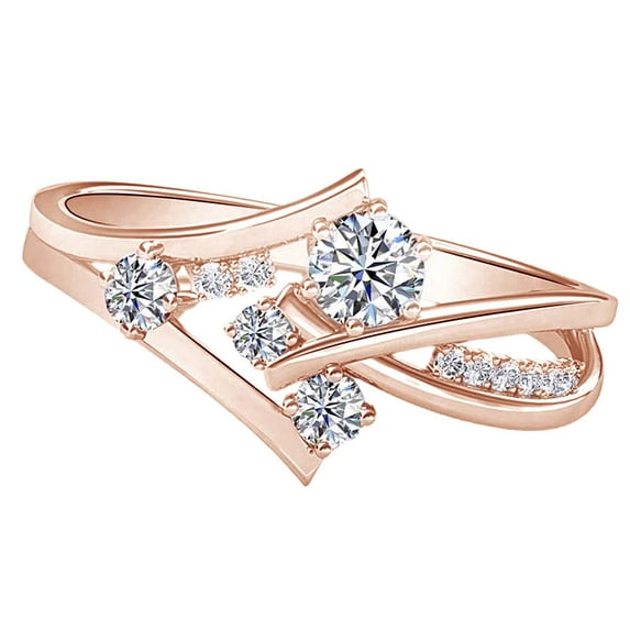 AFFY 0.51 Ct White Natural Diamond Engagement Bypass Ring in 14k Rose Gold Ring Size - 11