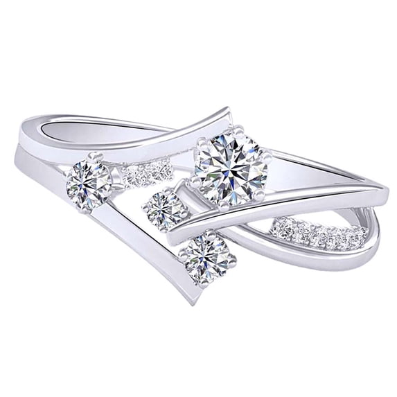 AFFY 0.51 Ct White Natural Diamond Engagement Bypass Ring in 14k White Gold Ring Size - 12
