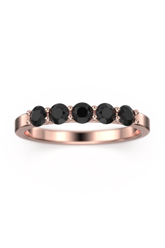 0.51ct Premier Five Stone Trellis Black Diamond Moissanite 18K Rose Gold Over Silver Wedding Ring