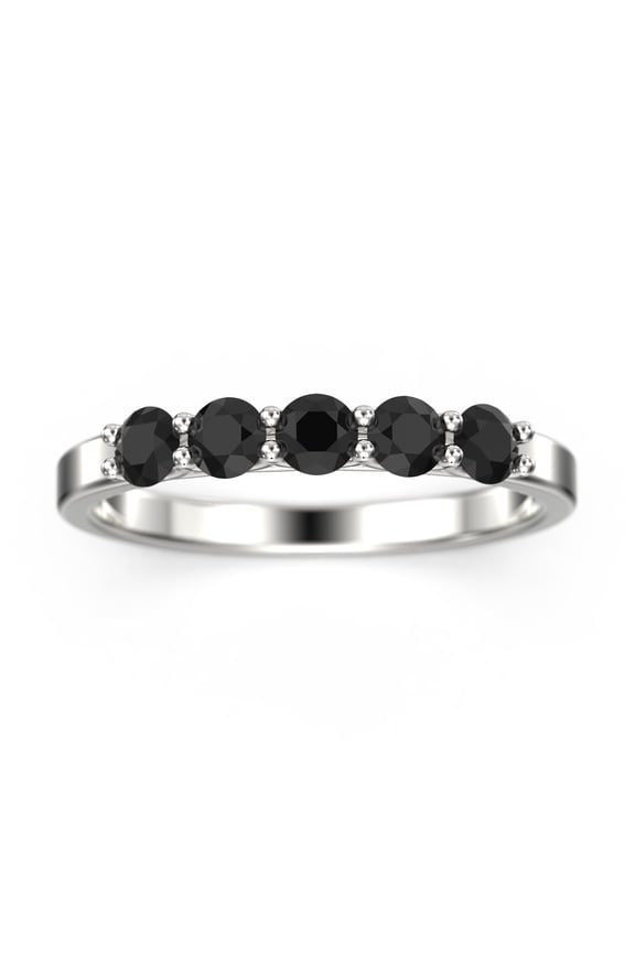 0.51ct Premier Five Stone Trellis black diamond moissanite 10k White Gold Wedding Ring