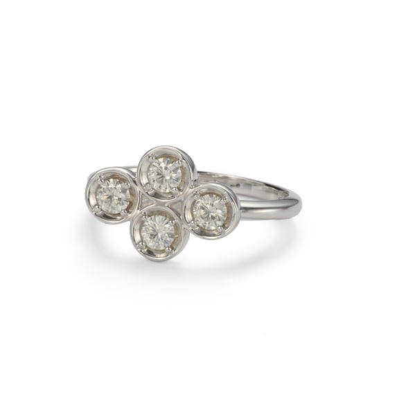0.52 CTW DEW Round Moissanite Floral Stackable Band in Sterling Silver