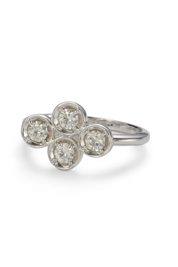 0.52 CTW DEW Round Moissanite Floral Stackable Band in Sterling Silver