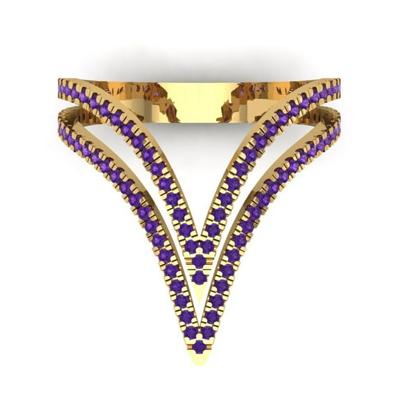 0.525 ct Round Cut Natural Amethyst Statement 18K Yellow Gold Womens Engagement Ring