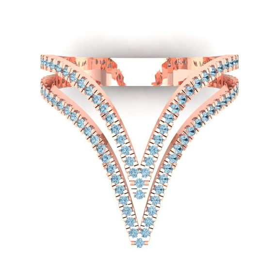 0.525 ct Round Cut Natural Swiss Blue Topaz Statement 14K Rose Gold Womens Engagement Ring