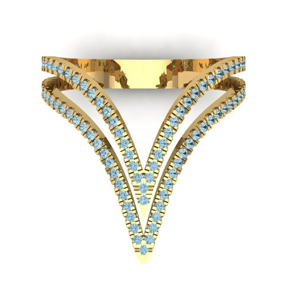 0.525 ct Round Cut Natural Swiss Blue Topaz Statement 14K Yellow Gold Womens Engagement Ring