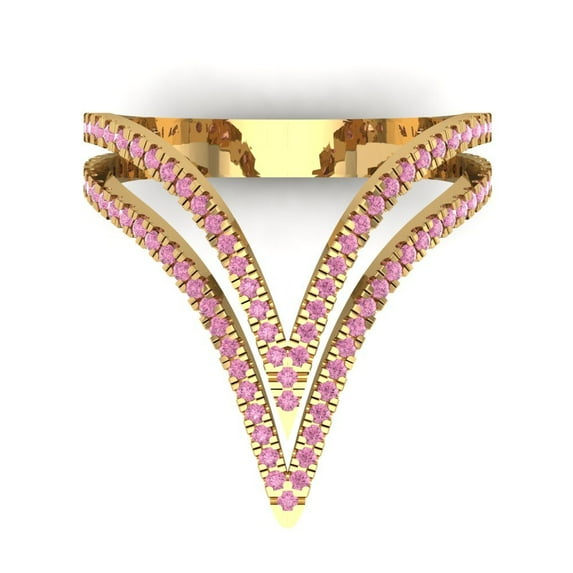 0.525 ct Round Cut Simulated Pink Diamond Statement 14K Yellow Gold Womens Engagement Ring