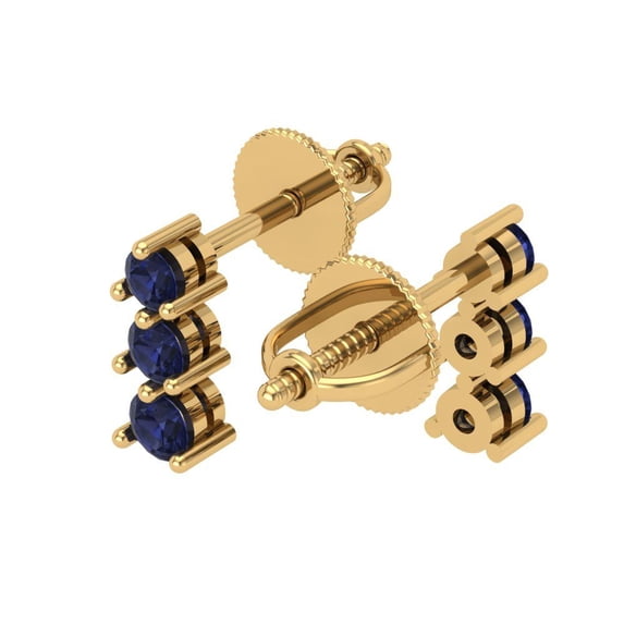 0.52Ct Brilliant Round Cut Studs Blue Sapphire 18K Yellow Solid Solid Gold Everyday Dainty Earrings Screw Back