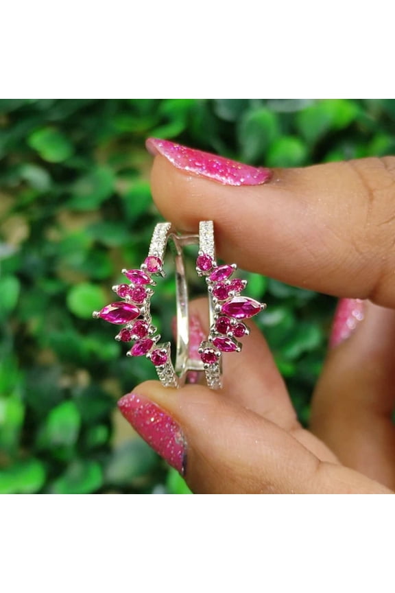 0.52Ct. Marqusie and Round Cut Ruby and Diamond Wedding Ring Enhancer in 925 Sterling Silver