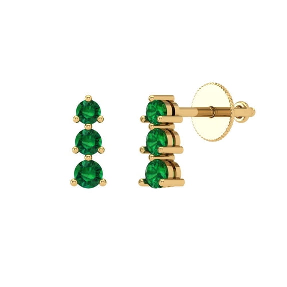 14K Solid Gold Screw Back Stud Earrings for Women | 0.42 cttw Round Cut Simulated Emerald | Yellow Gold