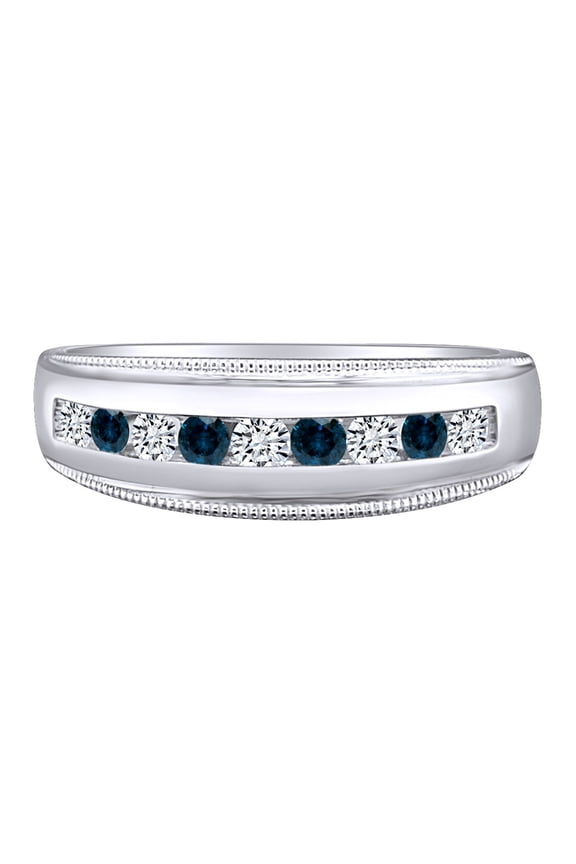 0.53 Carat Blue & White Natural Diamond Men's Wedding Band Ring 10k Solid White Gold Ring Size-14